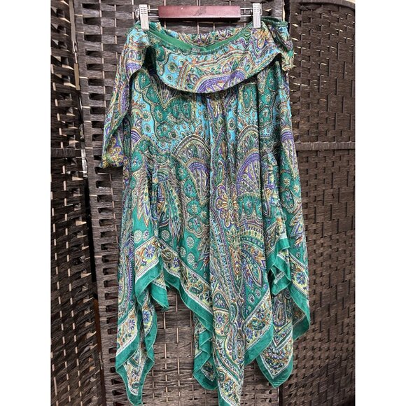 Boston Proper Womens Y2K Silk Draping Flowy Skirt Paisley Green Size Small - Picture 4 of 4